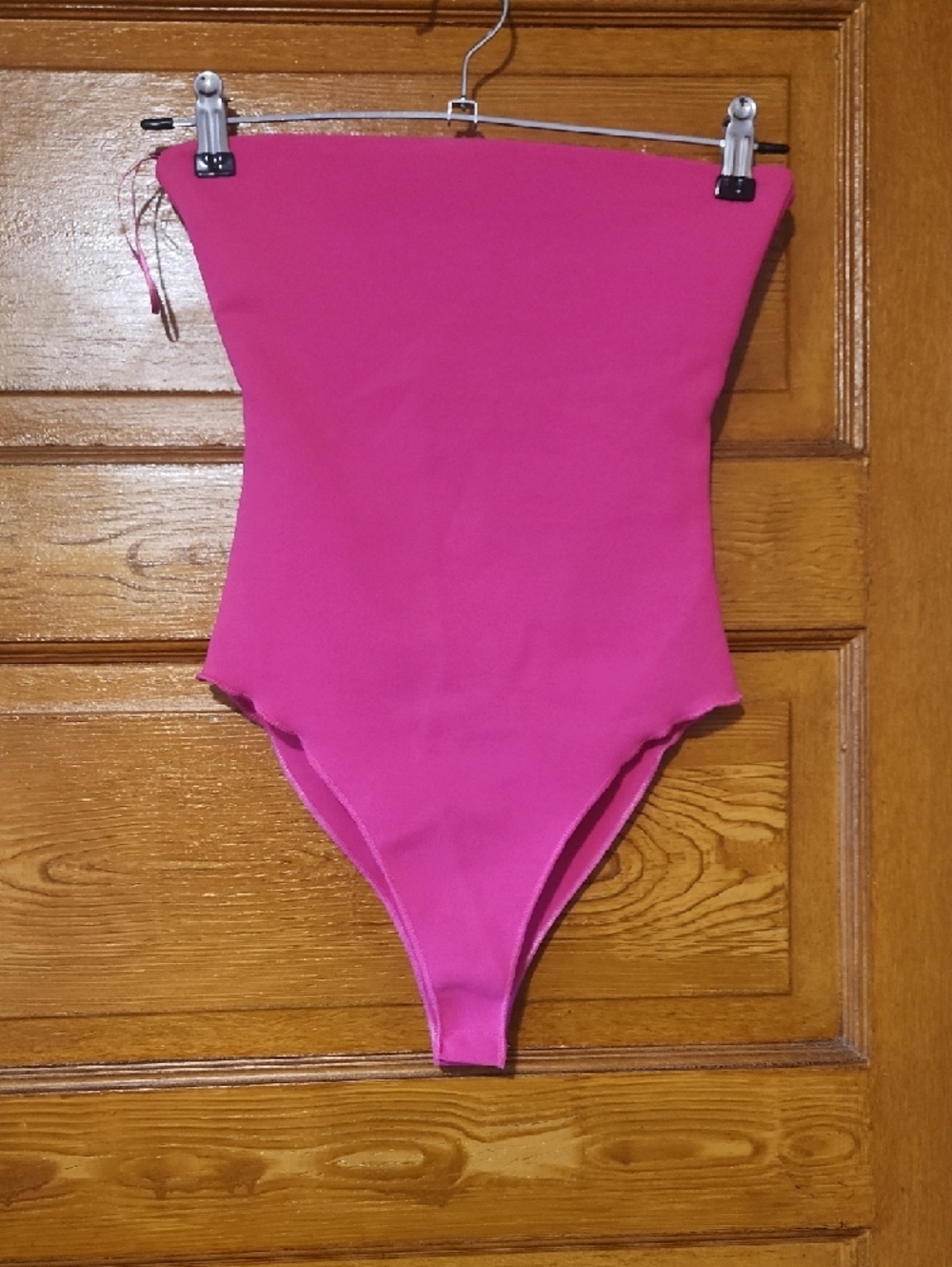 NWT Zara Bright Pink Stretch Bandeau Bodysuit Sculpt Fabric - Picture 3 of 9